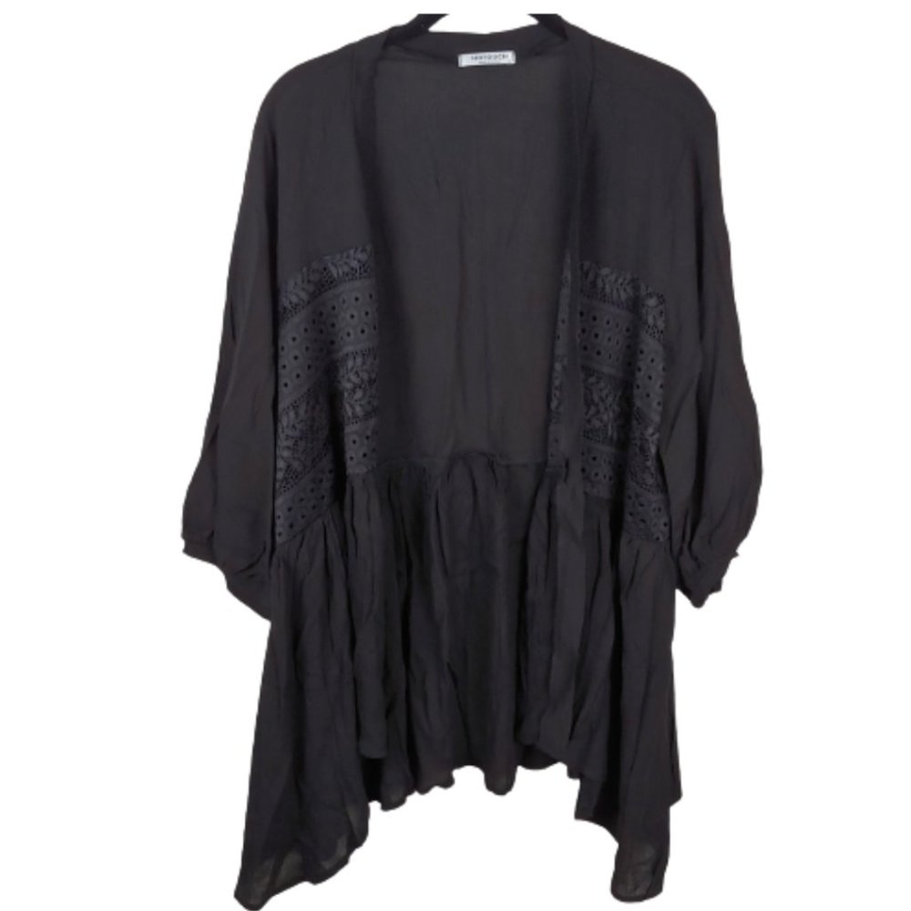 Women's  Black Crepe and Lace Flowy Cardigan Size Large New Without Tags